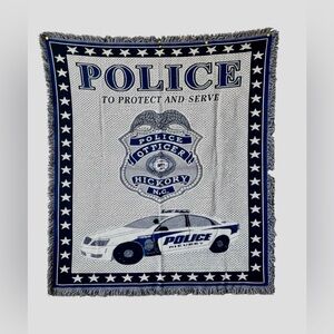 Hickory NC Police Officer Woven Throw Blanket To Protect and Serve 68 x 46 USA